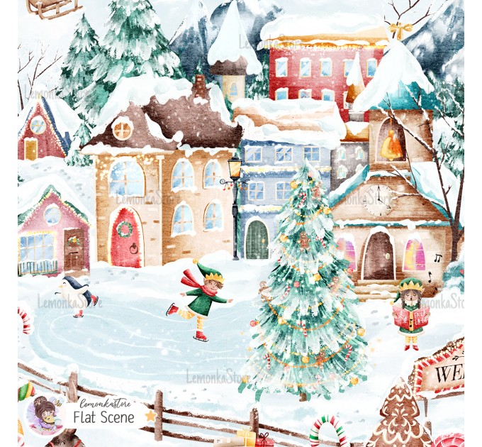 Christmas seamless pattern - Elf Village 