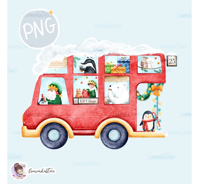 Christmas Bus PNG Clipart [Exclusive]