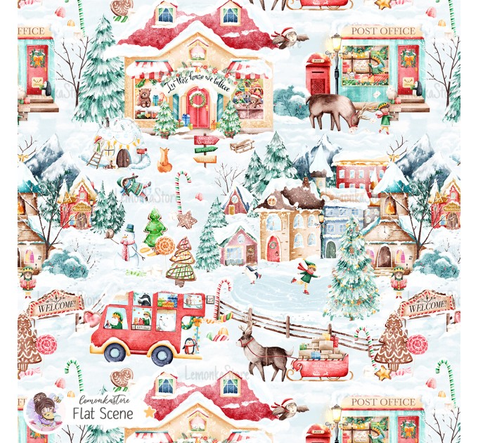 Christmas seamless pattern - Elf Village 