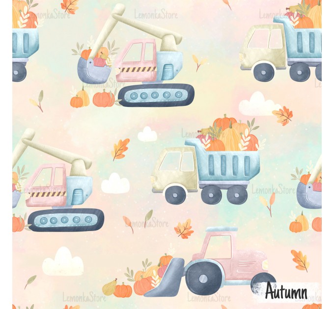 Fall trucks exclusive seamless pattern - Autumn