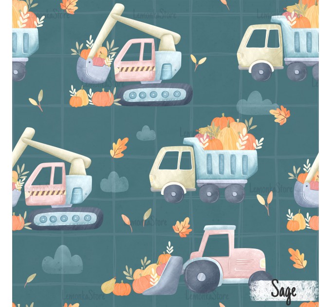 Fall trucks exclusive seamless pattern - Sage