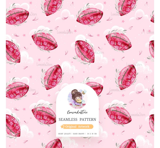 Pinky floral American football seamless pattern