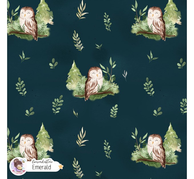 Forest spirit (Owl) exclusive [Coordinate] seamless pattern - Emerald