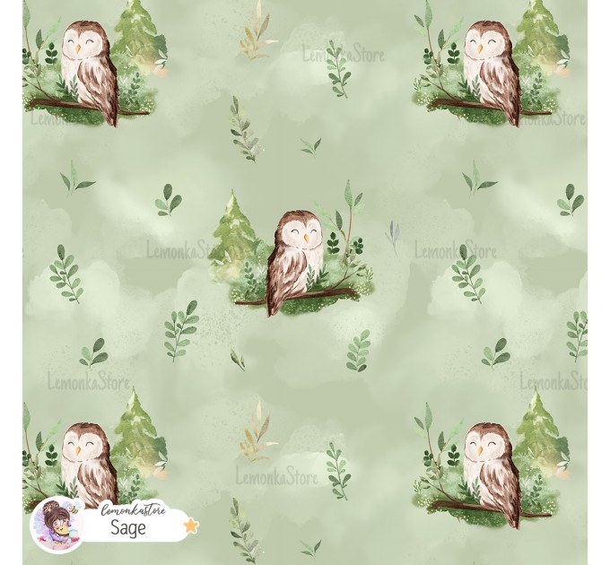 Forest spirit (Owl) exclusive [Coordinate] seamless pattern - Sage