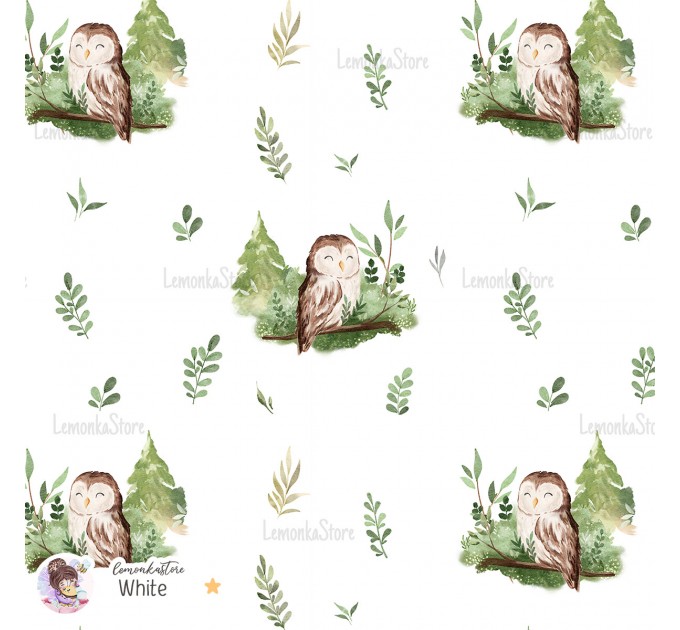 Forest spirit (Owl) exclusive [Coordinate] seamless pattern - White