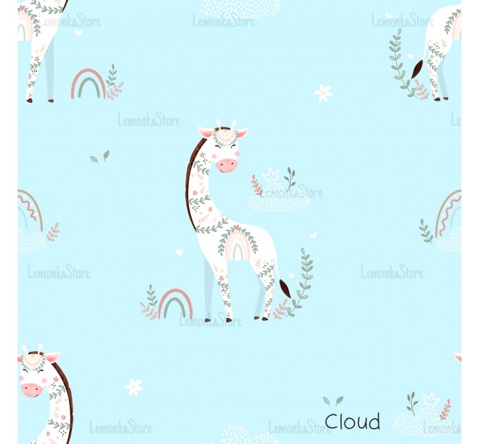 Giraffe Nicole Floral exclusive seamless pattern - Cloud