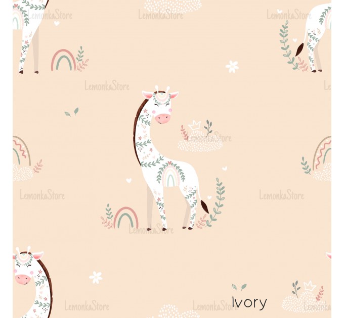 Giraffe Nicole Floral exclusive seamless pattern - Ivory