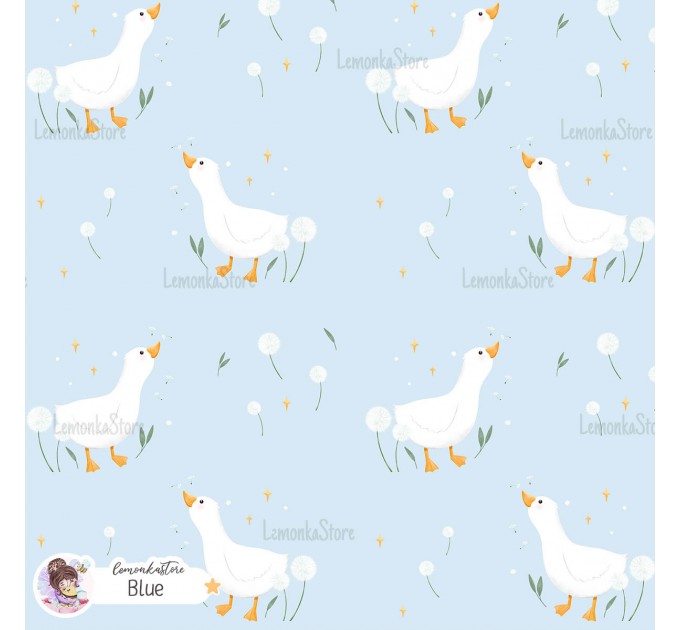 Goose and Dandelions exclusive seamless pattern - Blue