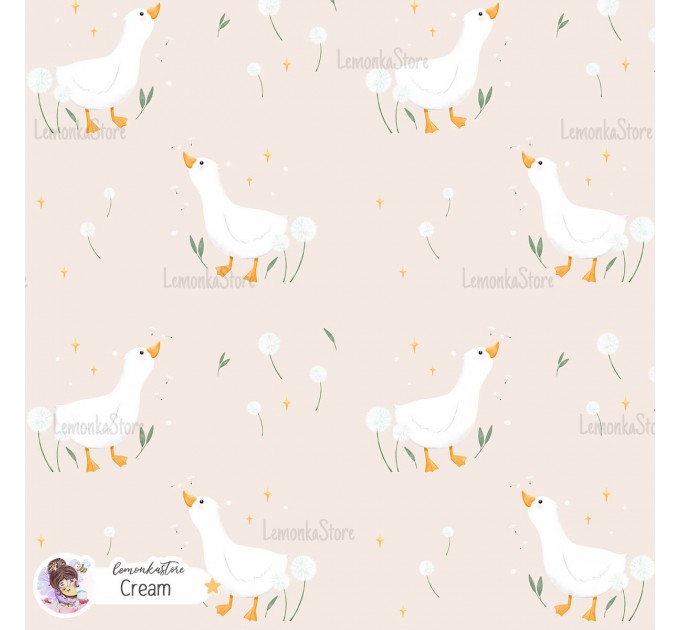 Goose and Dandelions exclusive seamless pattern - Cream