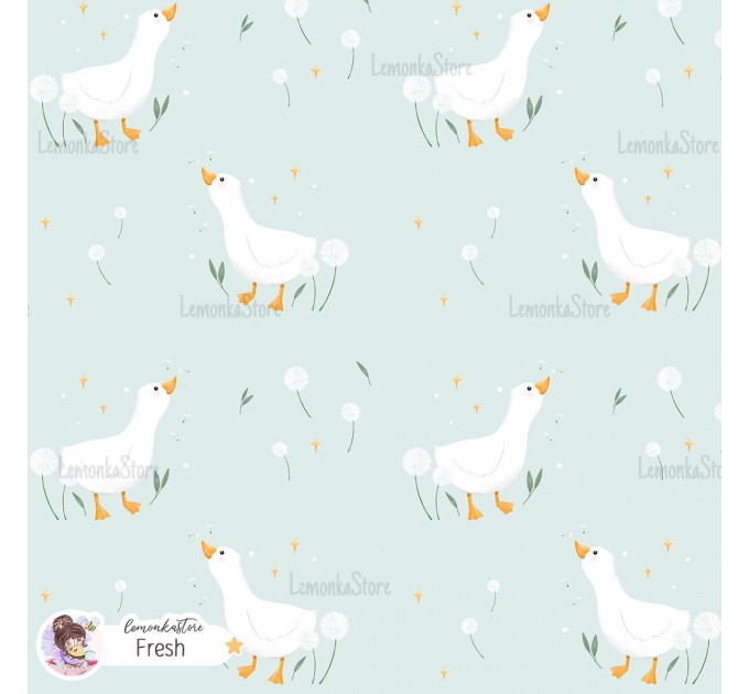 Goose and Dandelions exclusive seamless pattern - Fresh