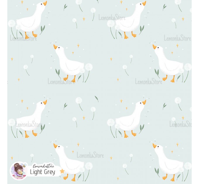 Goose and Dandelions exclusive seamless pattern - Light grey