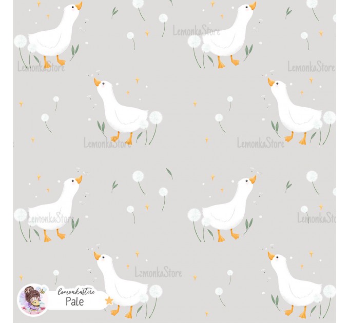 Goose and Dandelions exclusive seamless pattern - Pale