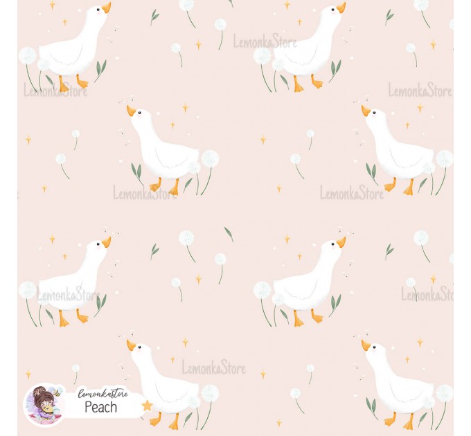 Goose and Dandelions exclusive seamless pattern - Peach