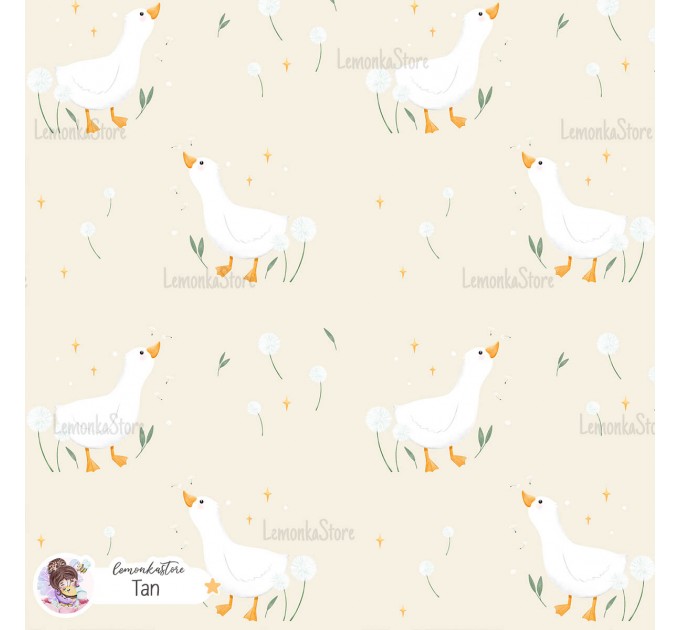 Goose and Dandelions exclusive seamless pattern - Tan