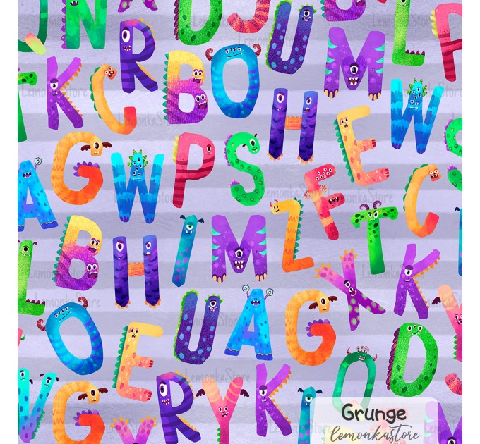 Halloween Alphabet Monsters exclusive seamless pattern - Grunge