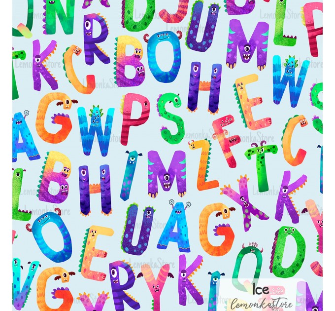 Halloween Alphabet Monsters exclusive seamless pattern - Ice