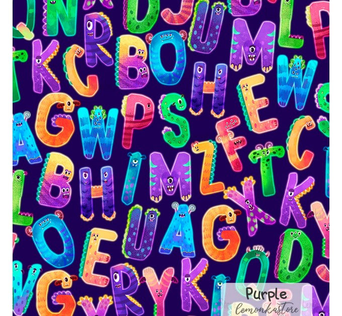 Halloween Alphabet Monsters exclusive seamless pattern - Purple