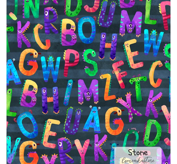 Halloween Alphabet Monsters exclusive seamless pattern - Stone