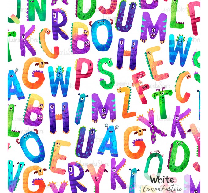 Halloween Alphabet Monsters exclusive seamless pattern - White