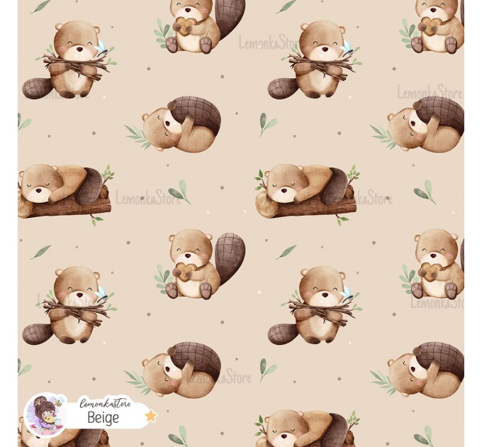 Little Beaver exclusive seamless pattern - Beige