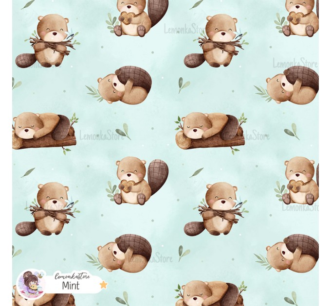 Little Beaver exclusive seamless pattern - Mint