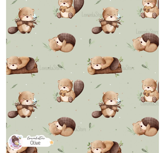 Little Beaver exclusive seamless pattern - Olive