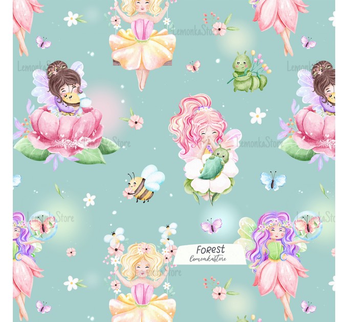 Little Fairies with flowers and bugs exclusive pattern