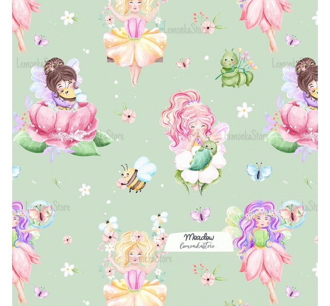 Little Fairies with flowers and bugs exclusive pattern