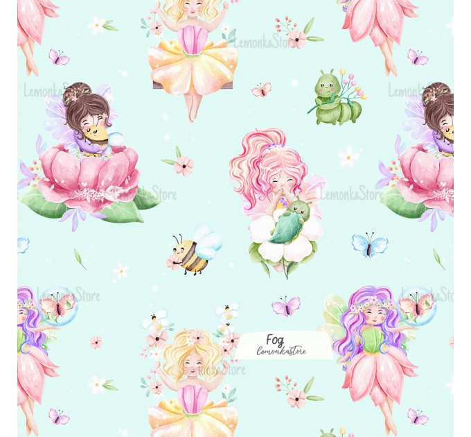 Little Fairies with flowers and bugs exclusive pattern