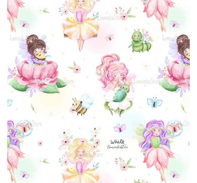 Little Fairies with flowers and bugs exclusive pattern