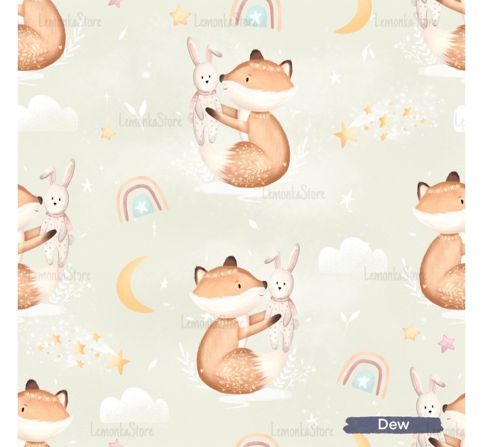 Little Fox with Bunny exclusive seamless pattern - Dew