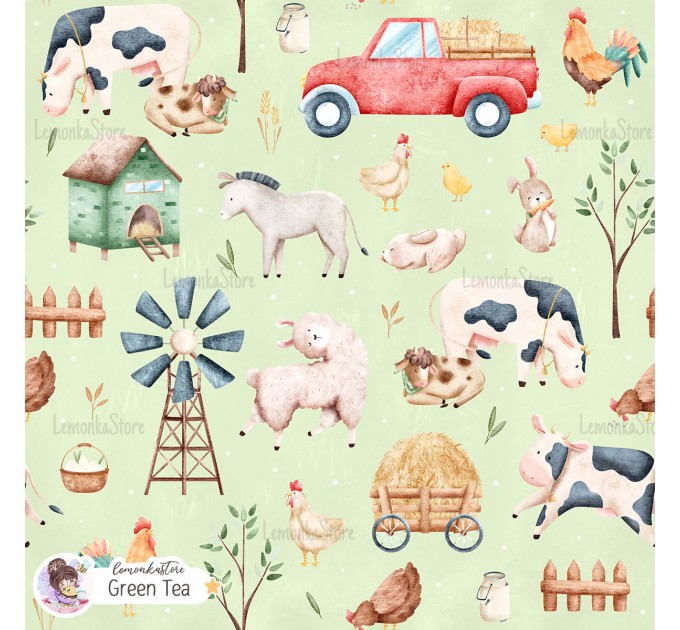 Little Farm exclusive seamless pattern - Green tea