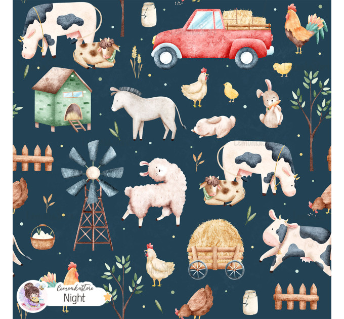 Little Farm exclusive seamless pattern - Night