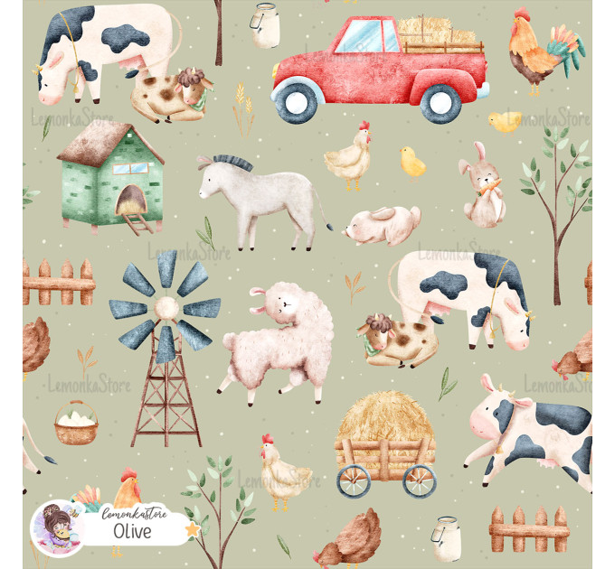 Little Farm exclusive seamless pattern - Olive