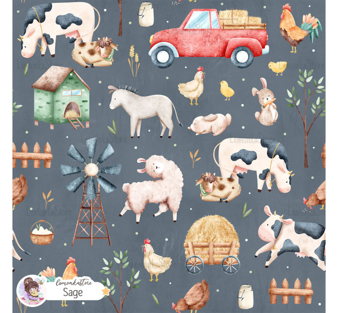 Little Farm exclusive seamless pattern - Sage