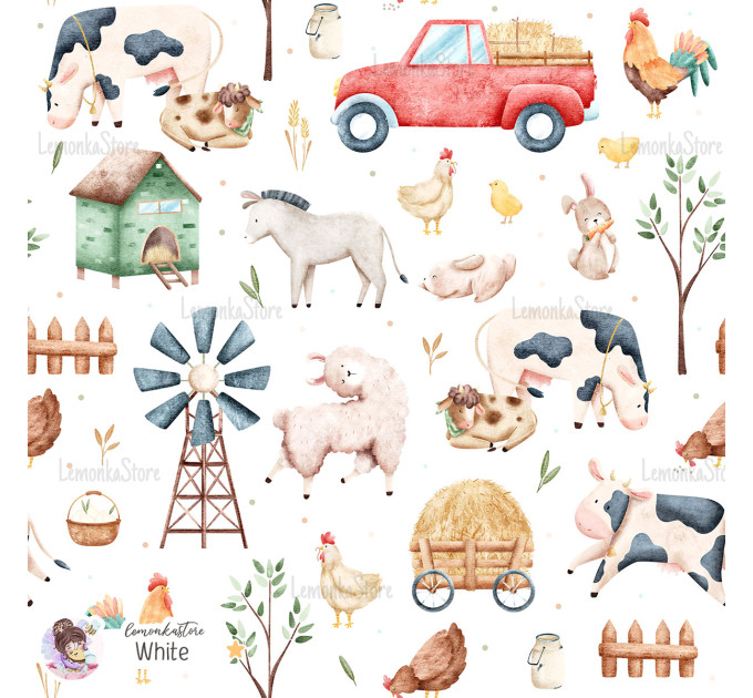 Little Farm exclusive seamless pattern - White