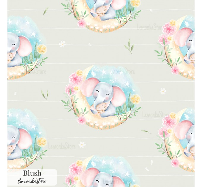 Mama and baby elephants exclusive seamless pattern - Blush