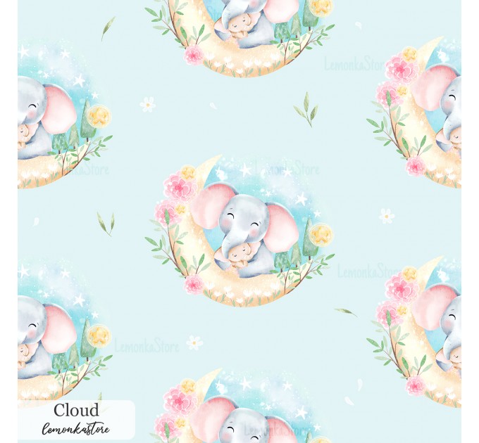 Mama and baby elephants exclusive seamless pattern - Cloud