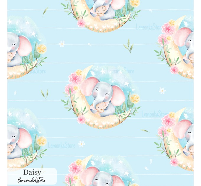 Mama and baby elephants exclusive seamless pattern - Daisy