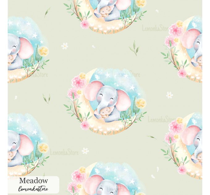 Mama and baby elephants exclusive seamless pattern - Meadow