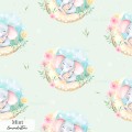 Mama and baby elephants exclusive seamless pattern - Mint