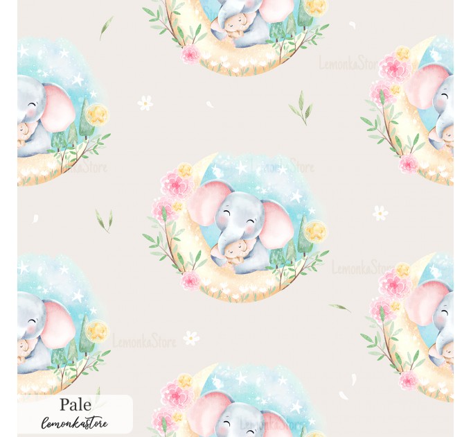 Mama and baby elephants exclusive seamless pattern - Pale