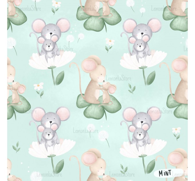 Mommy and mice exclusive seamless pattern - Mint