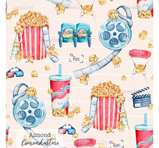 Movie time exclusive seamless pattern - Almond