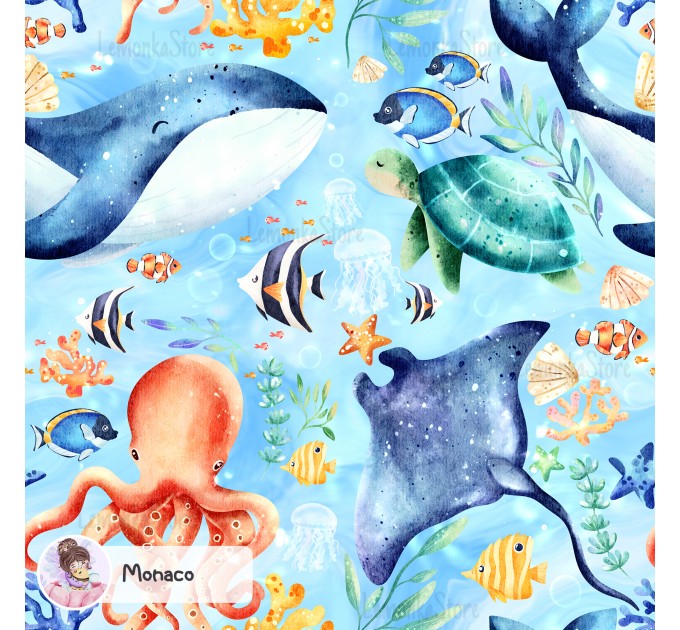 Ocean Story exclusive seamless pattern  - Monaco