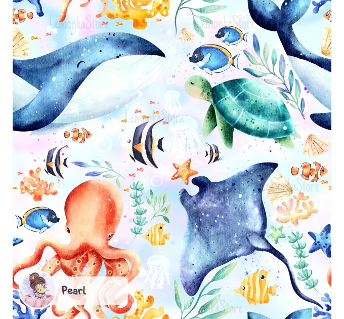 Ocean Story exclusive seamless pattern  - Pearl