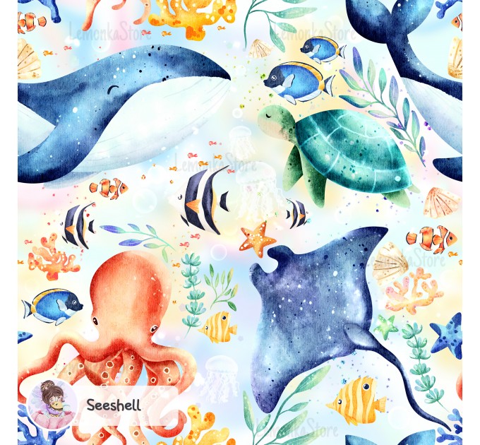 Ocean Story exclusive seamless pattern - Seeshell 