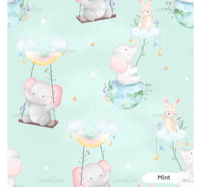 Playing on the clouds exclusive seamless pattern - Mint