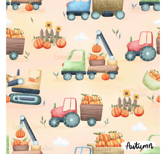 Pumpkin Trucks exclusive seamless pattern - Autumn