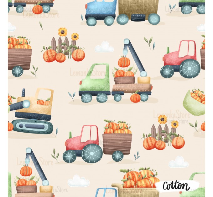 Pumpkin Trucks exclusive seamless pattern - Cotton